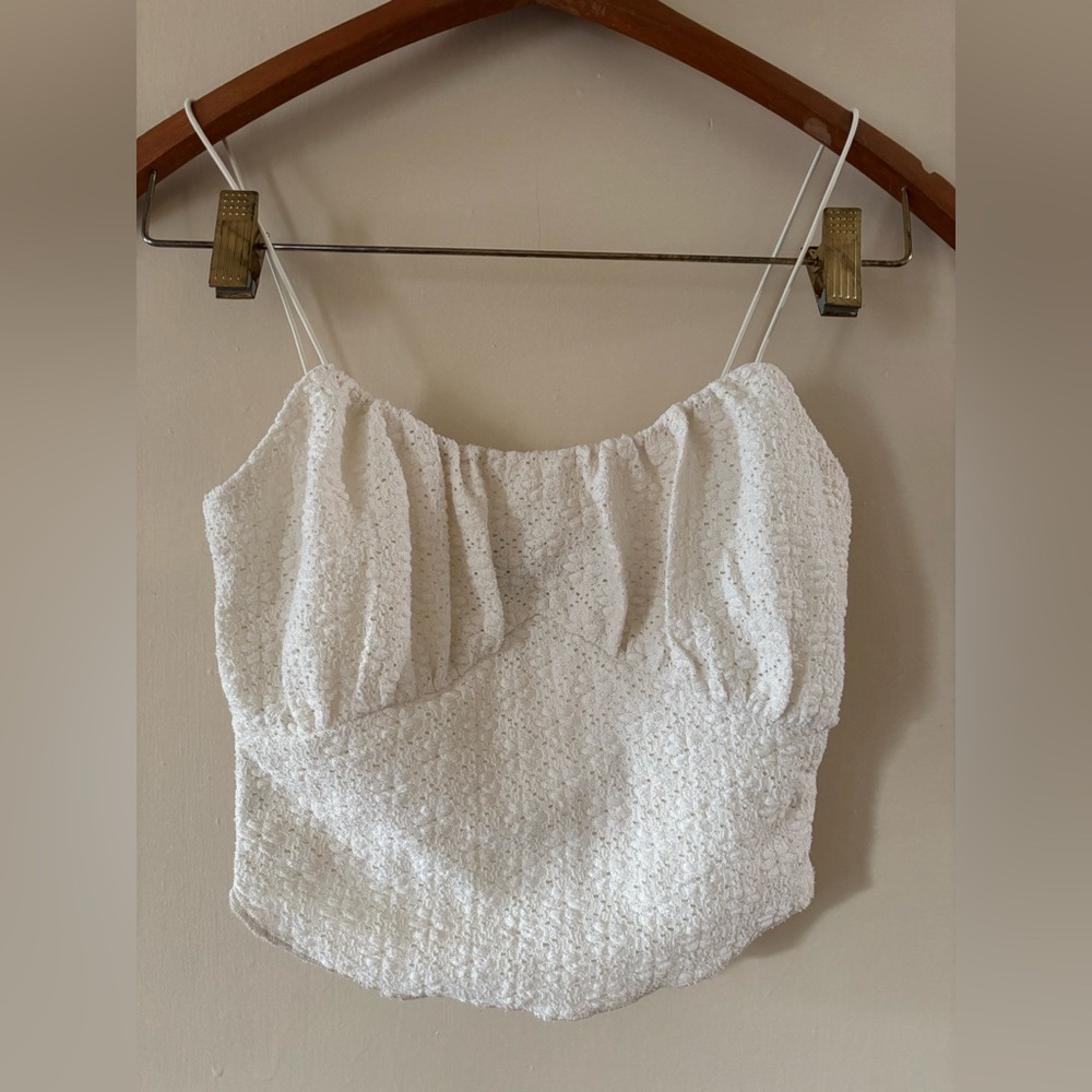 Windsor White Textured Spaghetti Strap Cropped Camisole